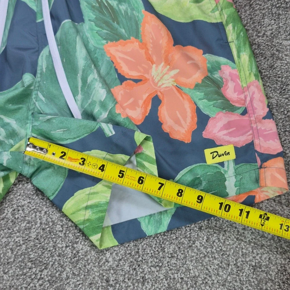 Duvin Swim Trunks Mens Large Green Floral Tropical Mesh Lined Shorts